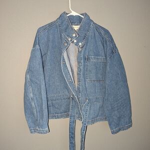 Madewell 100% Cotton Denim Button Front Jackrt Size XL. Waist Tie.